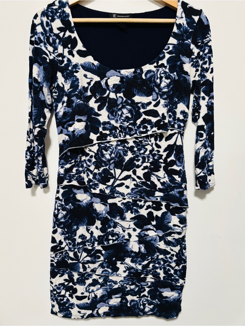 INC International shift dress, scoop neckline asymmetrical front ruffles M